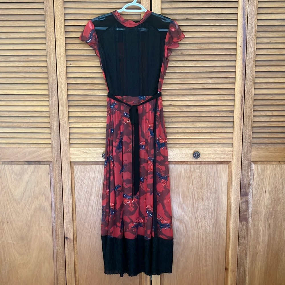 Coach 1941 Horse Print Lacework Maxi Dress with Necktie Authentic